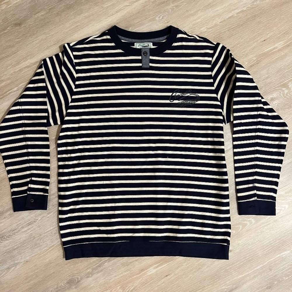New Mens Navy Crocodile Striped Cotton Long Sleeve Sweater